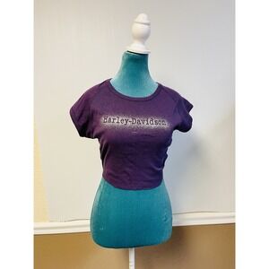 Vintage 90s Harley Davidson Cut-Off Glitter Crop Top Sheboygan WI Women's
